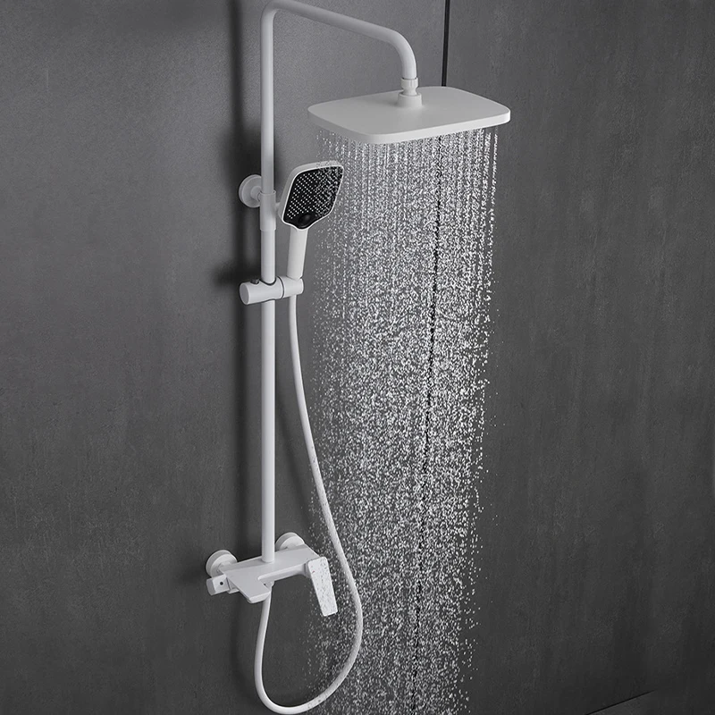 مجموعة صنابير حوض الاستحمام مع دش يدوي 3 وظائف الحائط صنبور حوض الحمام مجموعات صنبور حوض الاستحمام مع دش محمول أبيض #4