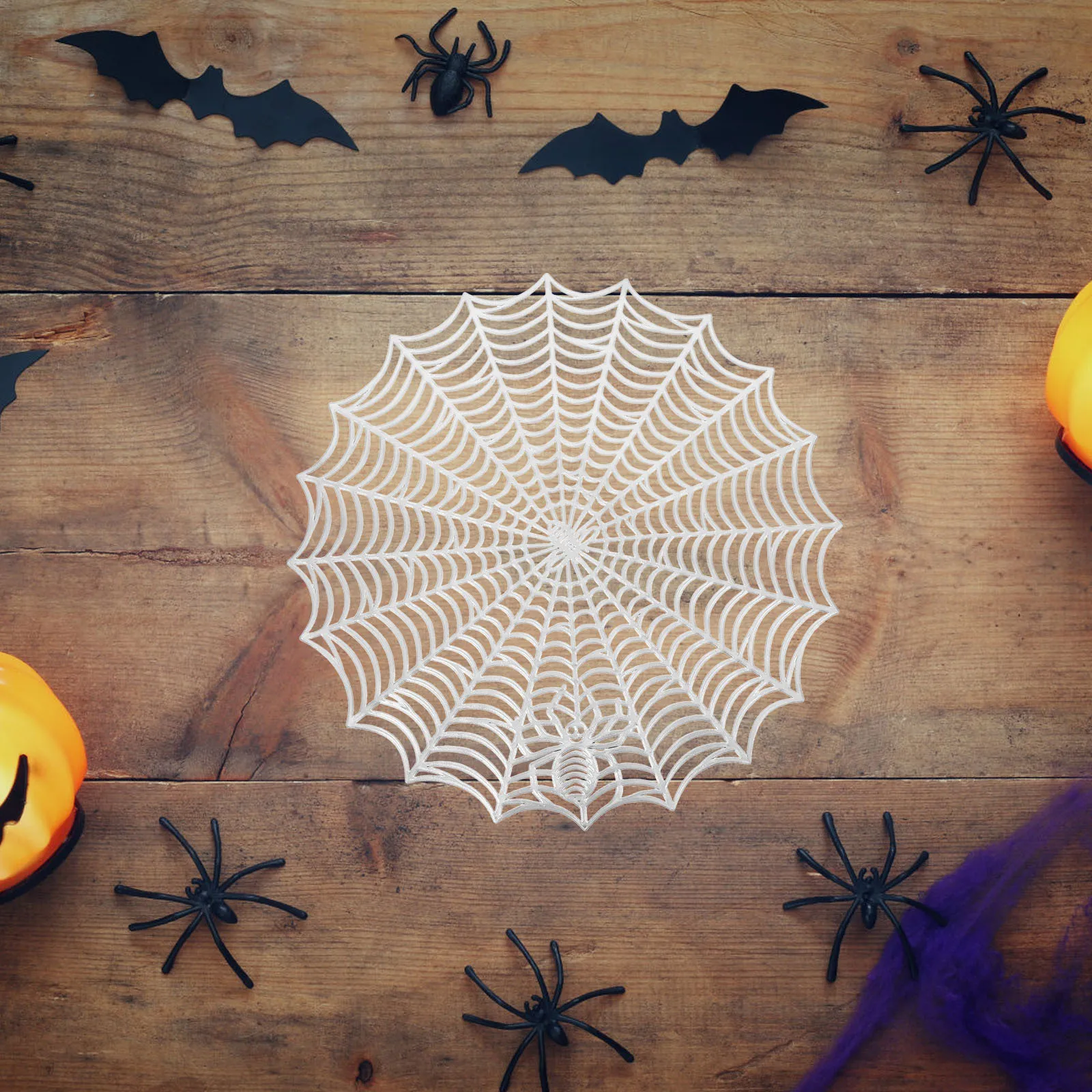 

4Pcs Round Table Placemats Halloween Spider Web Decorative Table Mats Washable Dining Mats for Festival Party PVC Placemats