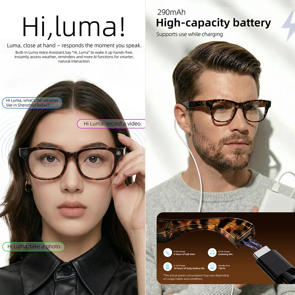 G600 Pro AI Smart Glasses 13MP Camera Capture 1080p HD Video Recording TR90 AI Translation Bluetooth Call Music Audio Eyeglasses view 6
