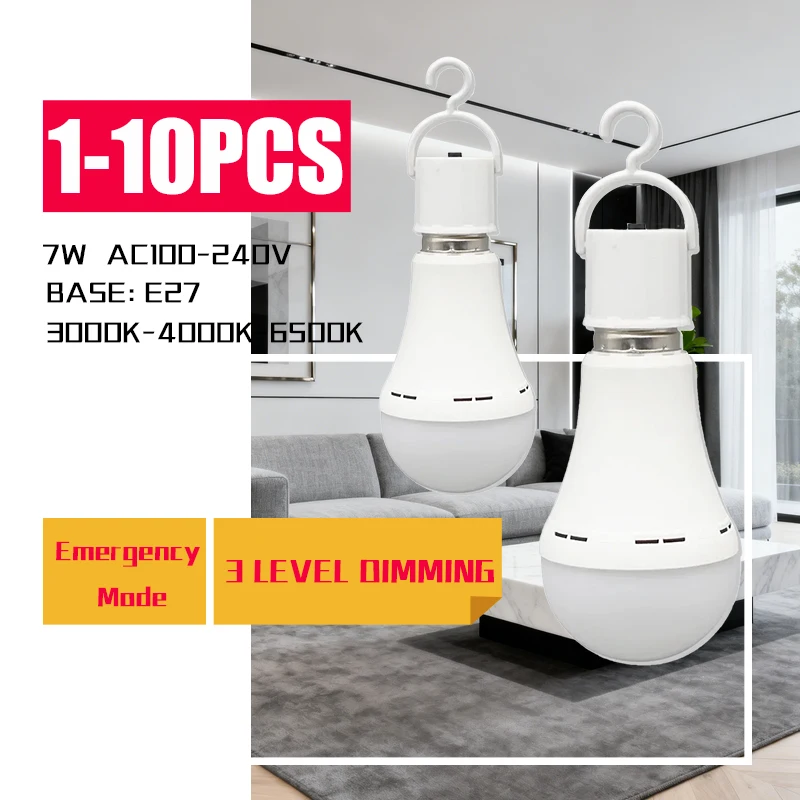 

AC220V 110V светодиодная аккумуляторная лампа E27 7W 1500mAh аварийная лампа для домашнего питания на открытом воздухе, кемпинга, сбоя крыльца, садовая лампа