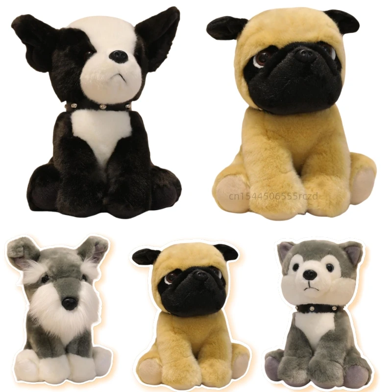 Mini perro de peluche de 21/26cm, juguete realista Husky Shar-pei Bulldog Schnauzer, juguete de peluche de Animal, decoración del hogar, regalo para su hijo