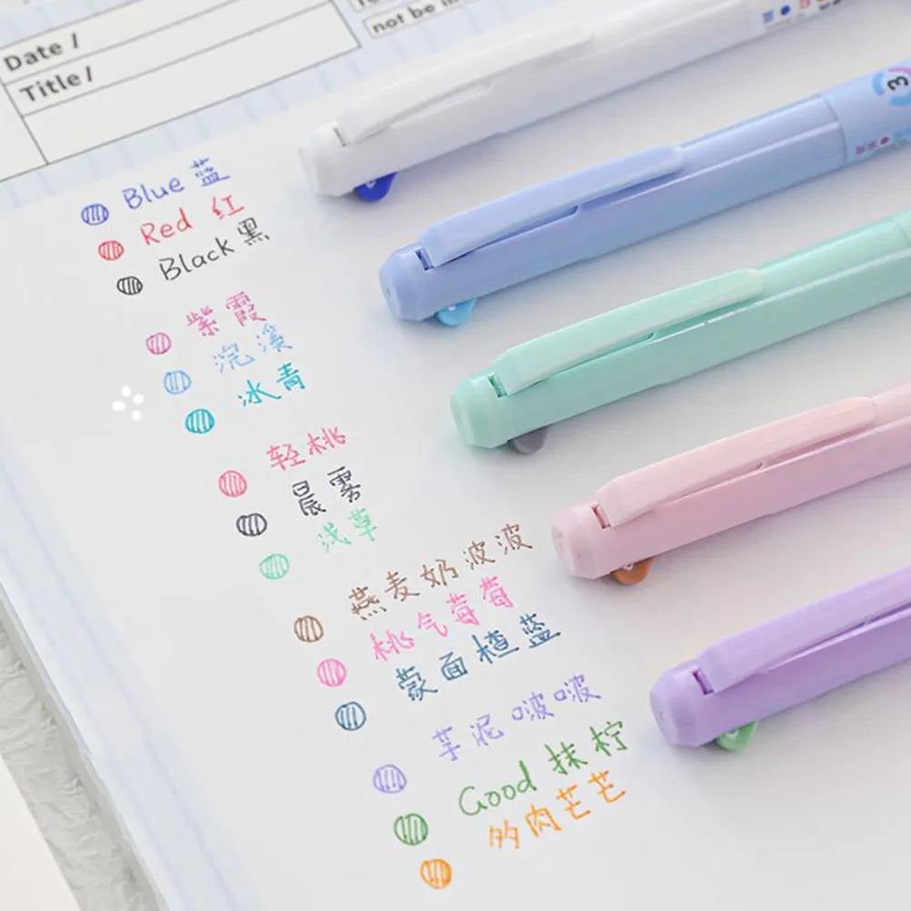 

5Pcs Portable Press Ballpoint Pens Multi-Color Writing Set with Cute Design Ideal for School Work Wear-Resistant Drawing Journal