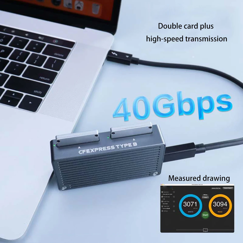 Pembaca kartu memori CFexpress tipe B, Slot ganda 40Gbps CFexpress tipe B adaptor kartu 4TB Plug and Play untuk kartu CFexpress tipe B
