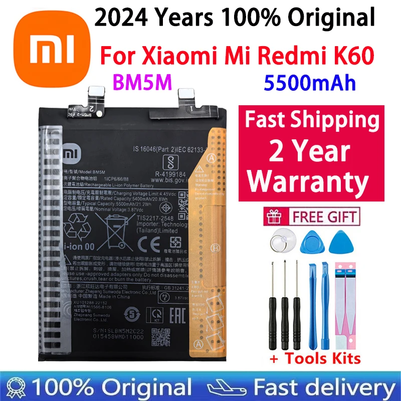 

BM5M Fast Shipping 2024 Years 100% Original 5500mAh Battery For Mi Redmi K60 Phone Replacement Batteries Bateria + Free Tools