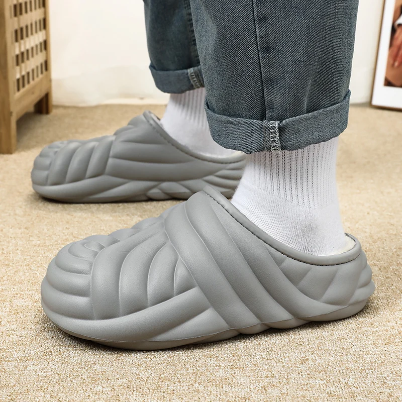 Pantoufles de maison à plateforme pour hommes, chaussures en coton d'hiver, légères, imperméables, décontractées, garder au chaud, extérieur, forme simple, jeune, mode