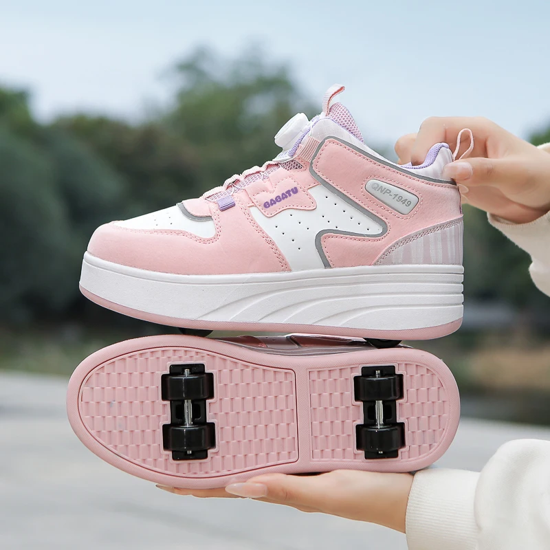 

Children 4 Roller Skate Shoes With Wheels Rollerskates Fashion Outdoor Sports Girls Boys Gifts For Women Size31-42