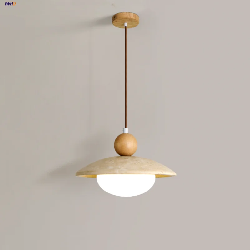 

IWHD Ancient Chinese Style LED Pendant Lamp Coffee Study Hallway G9 White Glass Wire Adjustable Yellow Travertine Hanging Lights