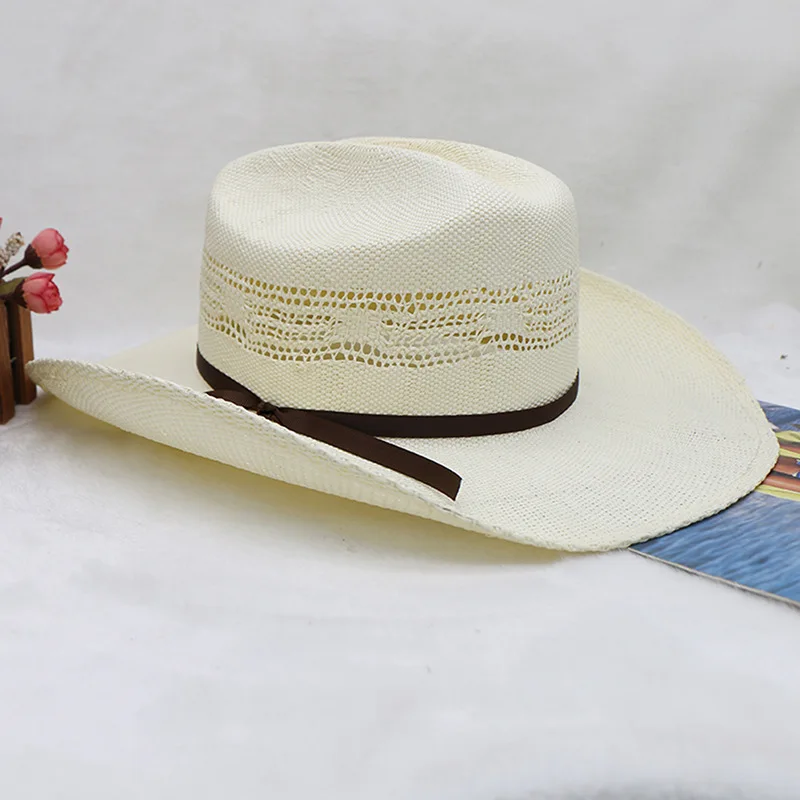 Chapeau de paille de Cowboy pour hommes, version rigide, chapeau de Jazz, bord roulé, pare-soleil d\'été, nouveau, 2024