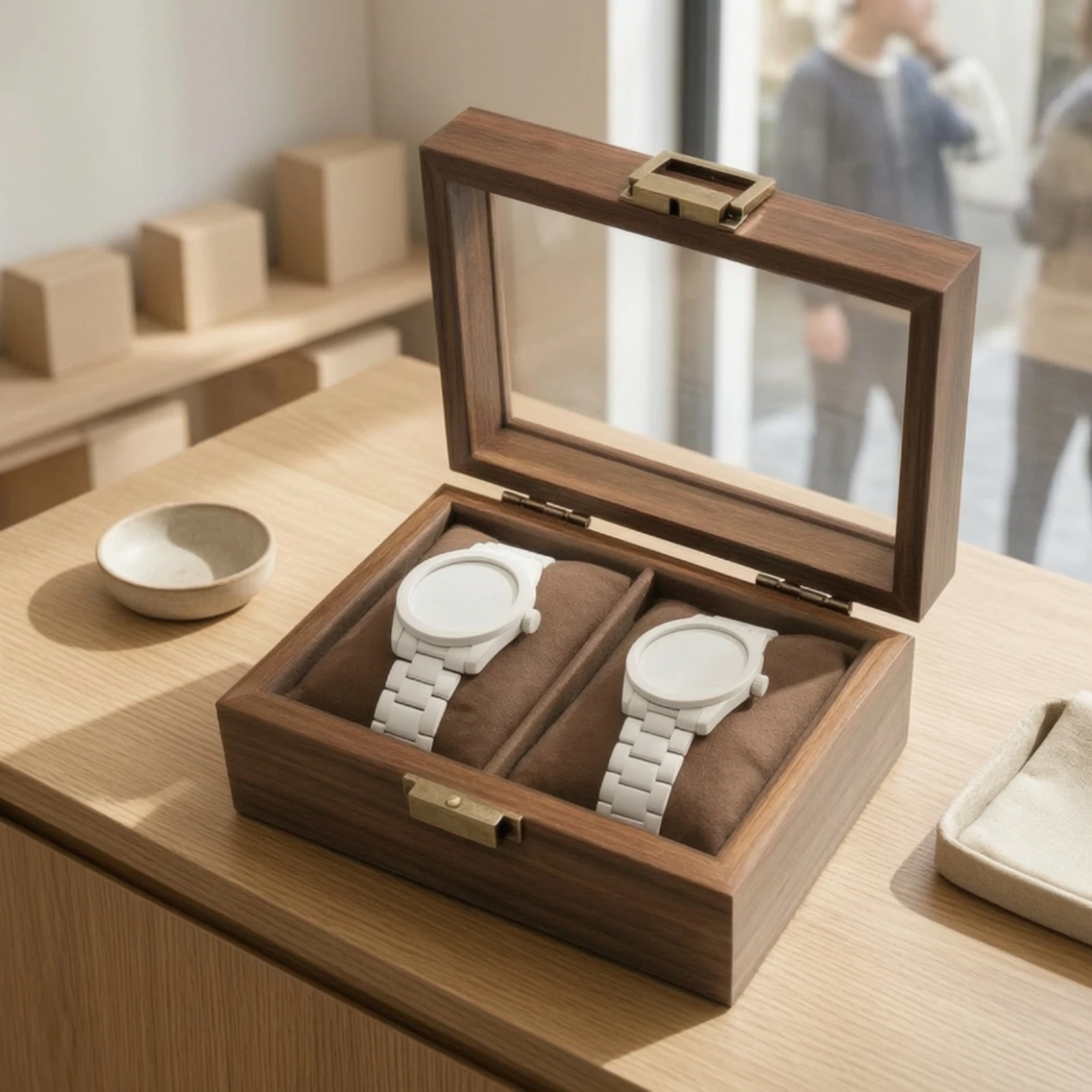 Watch Display Box with Glass Window Luxury Watch Storage Box with Velvet Cushions Sturdy Easy to Clean for Dresser, Desk