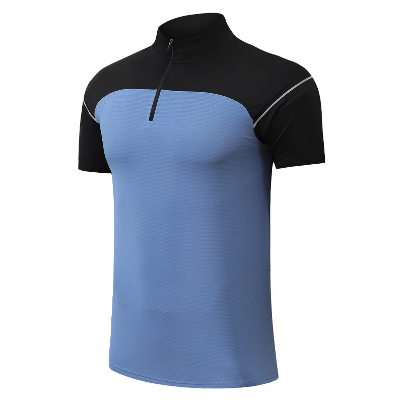 Quick Dry Running Shirt Patchwork Half Zipper Outdoor Workout Jogging Fashion Short Sleeves Training Sport Cycling Outdoor Tee