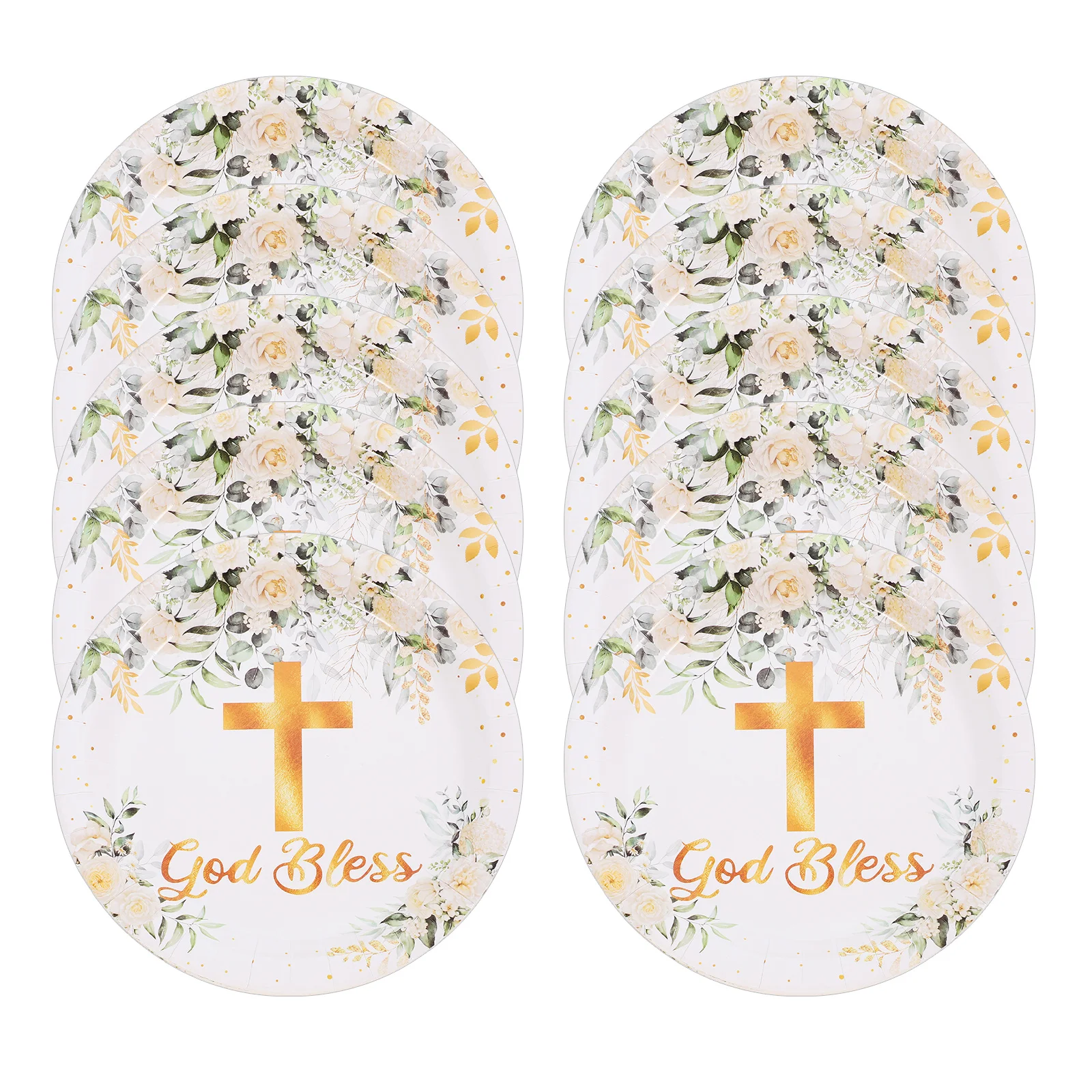 

10Pcs Disposable Cross Paper Plates Chic Tableware for Baptism First Communion Party Decor First Communion Dessert Plates