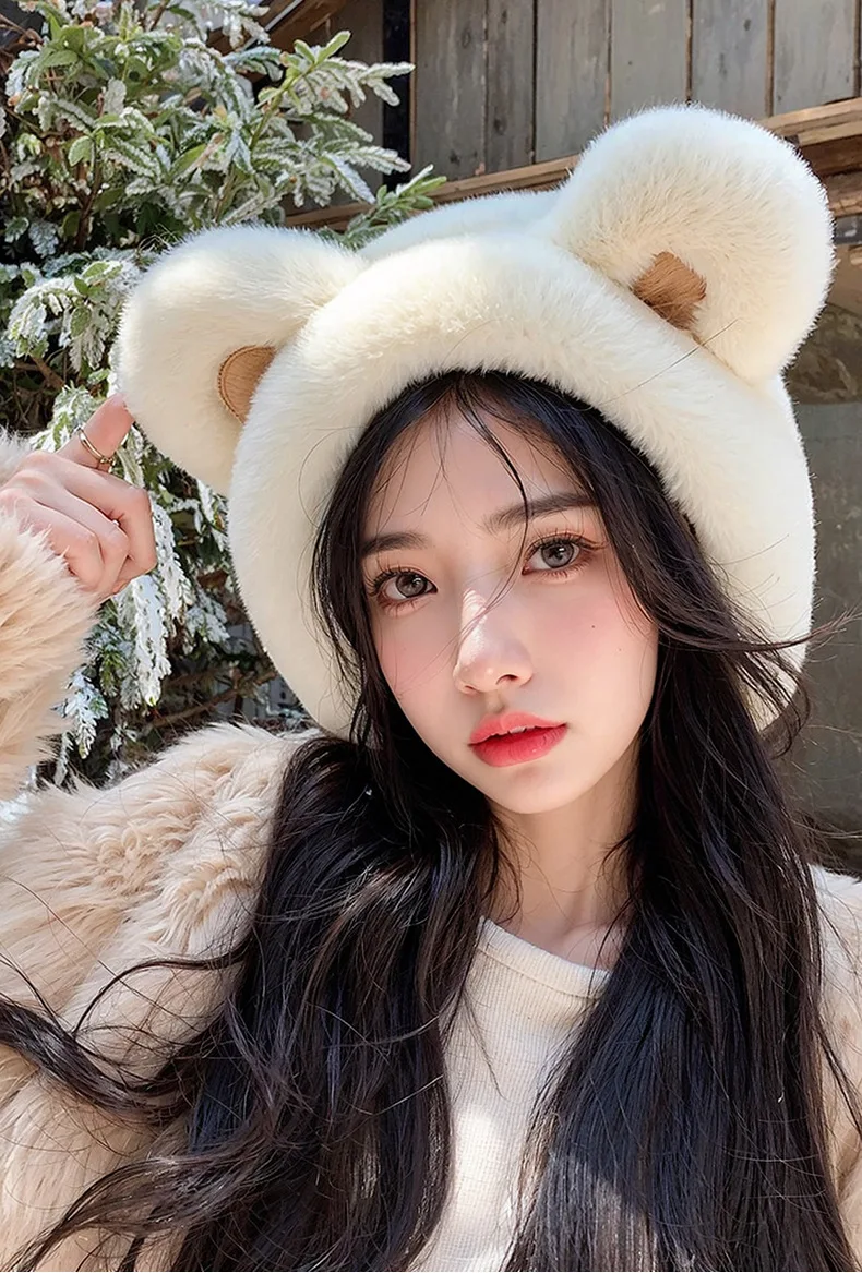 Orso cartone animato paraorecchie caldi inverno simpatici paraorecchie protezione per le orecchie borsa fredda fascia per l'orecchio