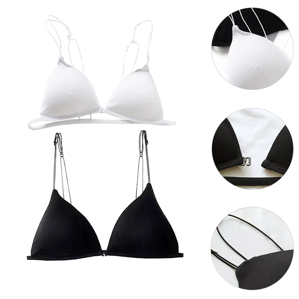 

2 Pcs Beautiful Back Wrap Chest Daily Wear Bras French Detachable Light Support Triangle Bralette for Women Cotton