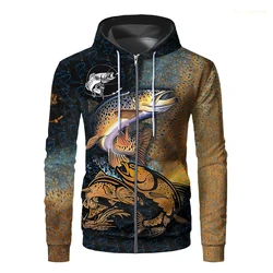 2024 New Outdoor Fishing Zip Up Hoodie Carp Bass Marlin Walleye Pike Fly Fish Zipper Hoodie Men Women Casual Hunting Sweatshirt