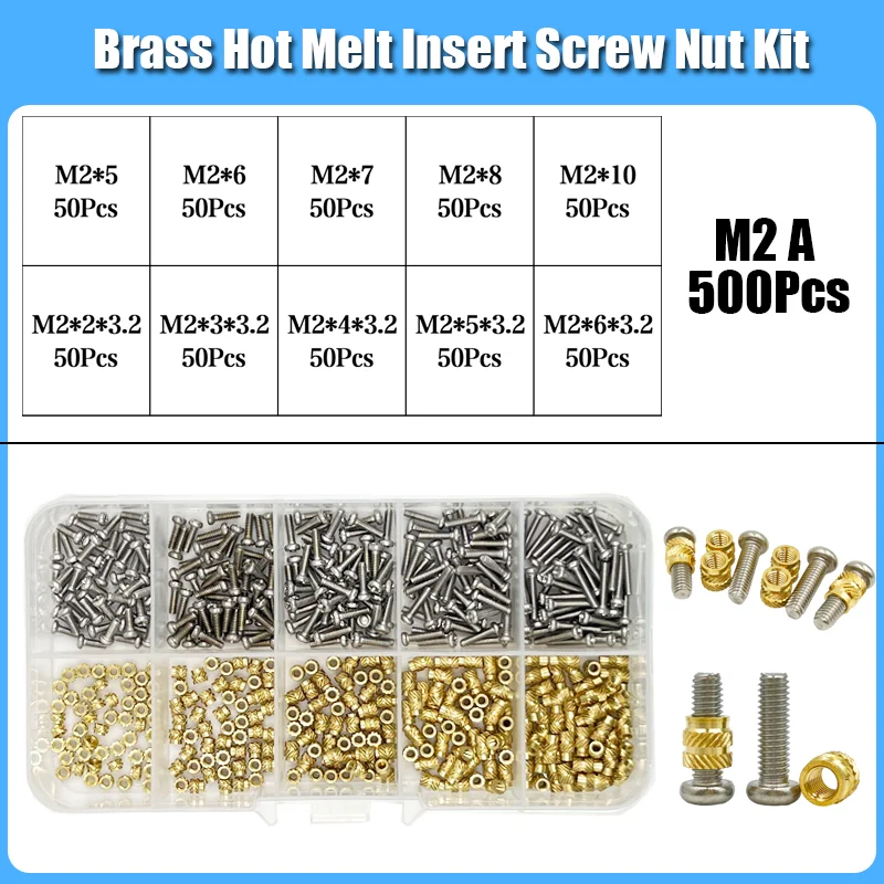 Messing Einsatz Mutter Edelstahl Schraube Lötkolben Spitze Wärme Set 3D Drucker Kunststoff M2 M3 M4 Kupfer Hot Melt Bolzen Mutter Einsätze – Detail 21