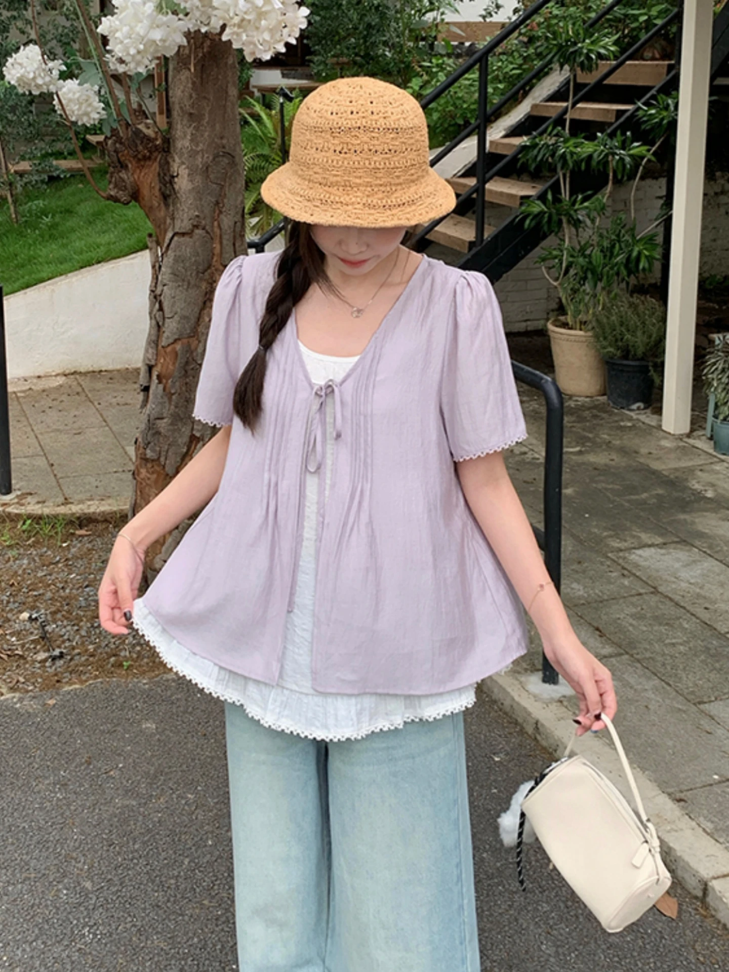 

Lace Trim Short Sleeve Base Shirt Women's Summer 2026 plus Size Slimming Anti-Aging Trendy Top Korean Style Commute Wind