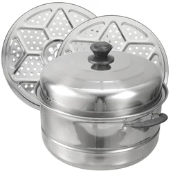 Induction Steamer Pan with Lid Stainless Steel Pot Double-layered Stockpot Dumpling