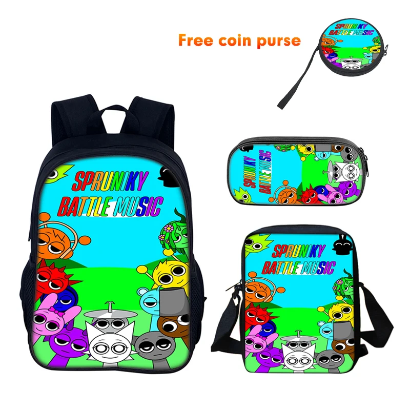 Sprunki การ์ตูนเด็กโรงเรียนกระเป๋าเป้สะพายหลังพร้อมกระเป๋าสะพายกระเป๋าดินสอโรงเรียนนักเรียนกระเป๋า Mochila สําหรับชายหญิงที่ดีที่สุดของขวัญ