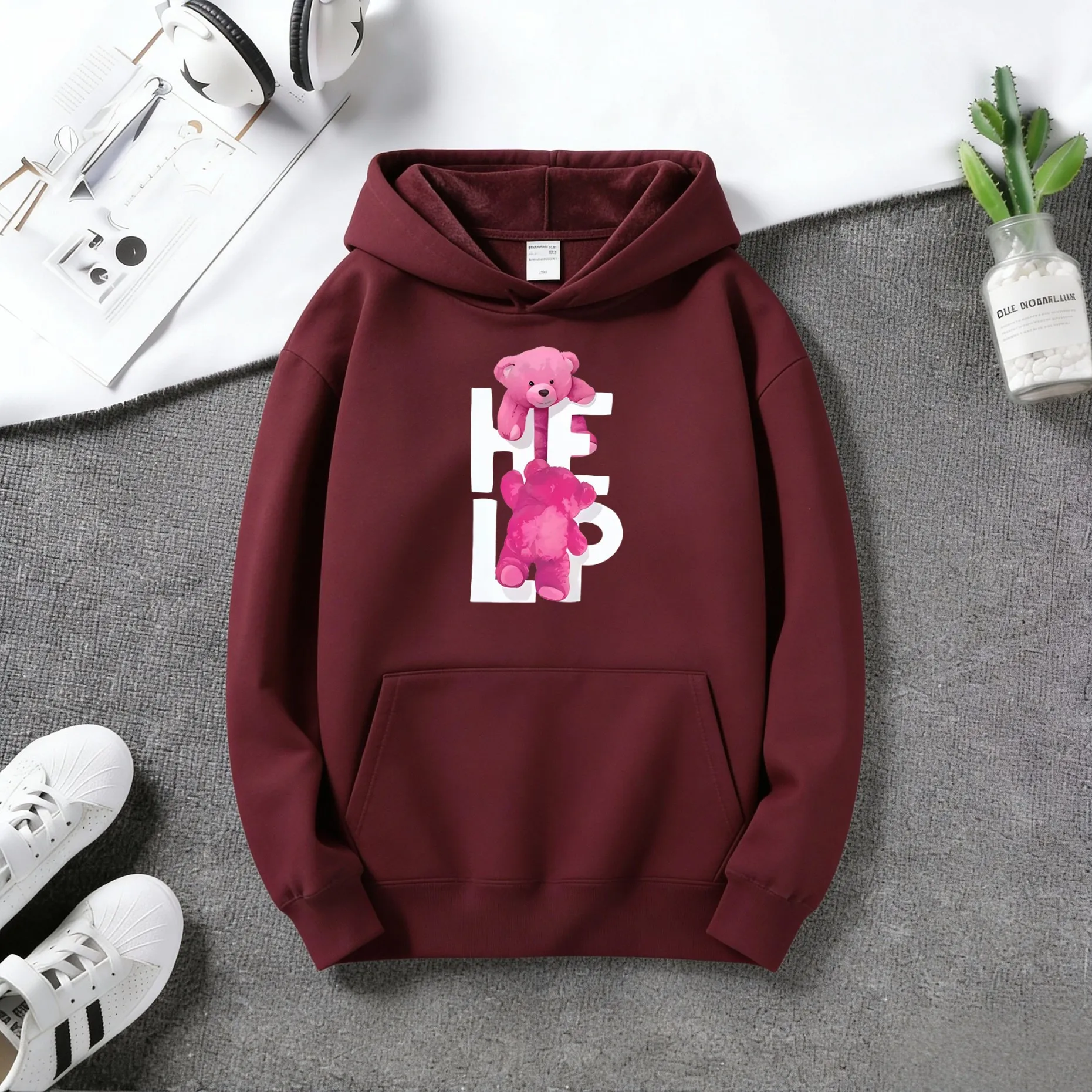 Fashionable kitten-patterned hooded sweater, versatile style, women's casual hooded sweater