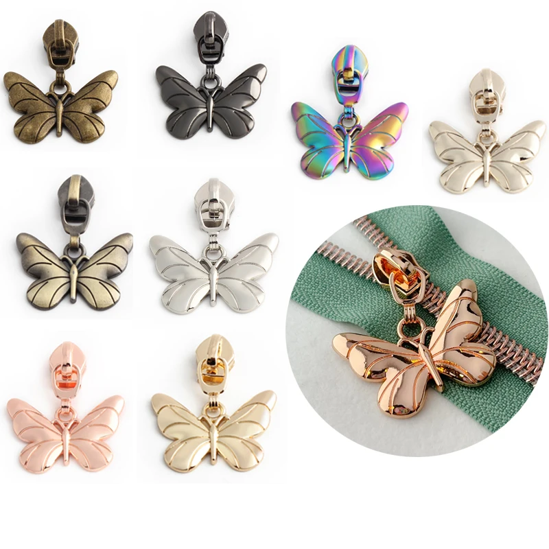 

6PCS 5# Nylon Metal Butterfly Puller Slider Crossbody Bag Shoulder Bag Zipper Head Pendant DIY Sewing Crafts Accessories