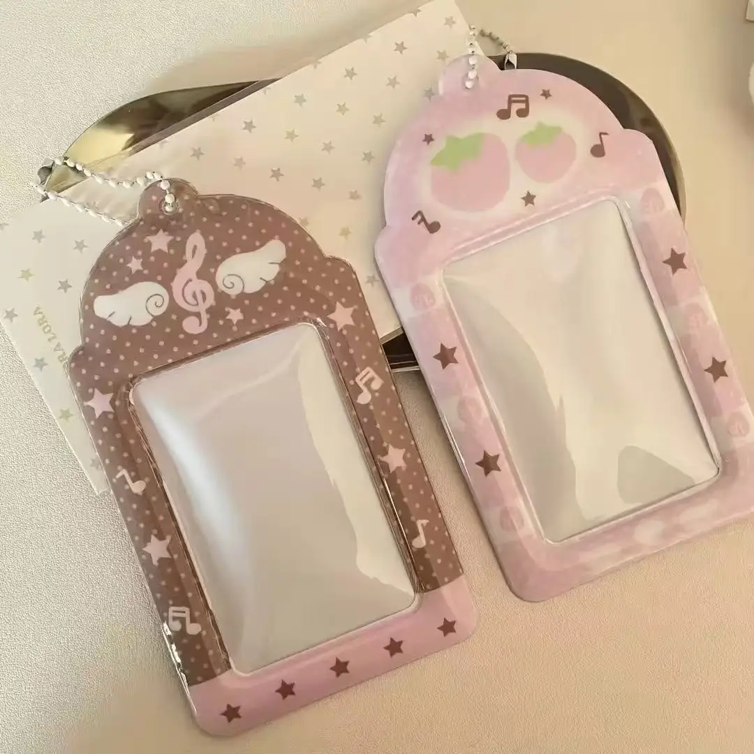 1pc Pink Notes Wings Card Cover Display Pendant Small Card Holder Grid Strawberry 3inch Photocard Holder DIY INS Photo Cover
