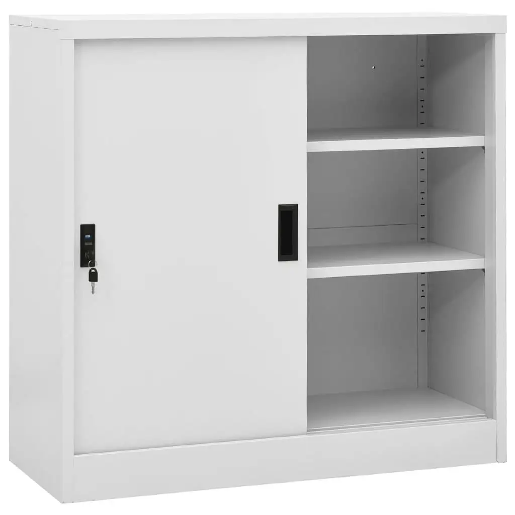 Sliding Door Office Cabinet - Light Gray Steel, 35.4x15.7x35.4 Storage Solution