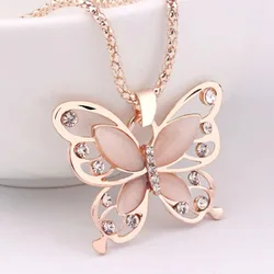 SUMENG 2024 New Necklace Choker Pendent Rose Gold Color Opal Butterfly Pendant Exquisite Sweater Chain For Women Gifts