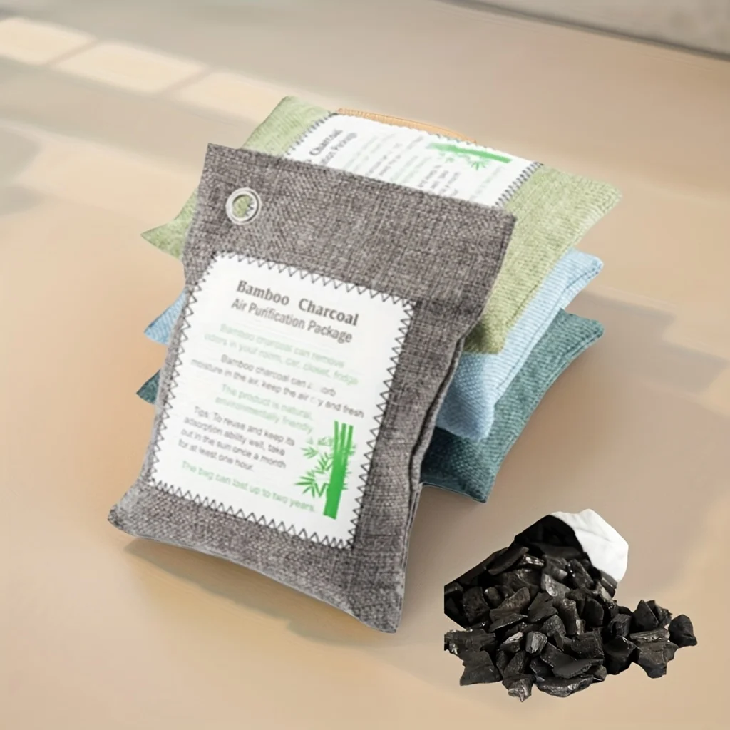 

4-Pack 800g Charcoal Purifier Bags| Effective Adsorbing Formaldehyde and Odors, Adjusts Humidity, Home, WardrobesReusable