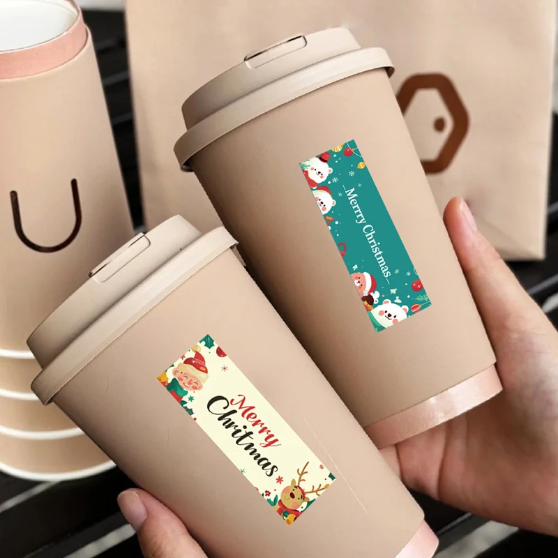 1 لفة ملصقات عيد الميلاد - شجرة عيد الميلاد اللطيفة، سانتا كلوز، الرنة، عيد ميلاد سعيد - لتغليف الهدايا، التعبئة والتغليف