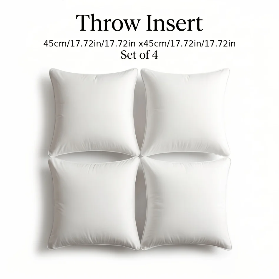 4Pcs High-Quality Pillow Inserts, Square Throw Pillows for Indoor & Outdoor Use. Ultra Plush & Skin-Friendly, Cloud-Soft with Quick Rebound. Ideal for Garden, Patio, Terrace Decor, Sofa & Bed, Multi-Functional & Practical