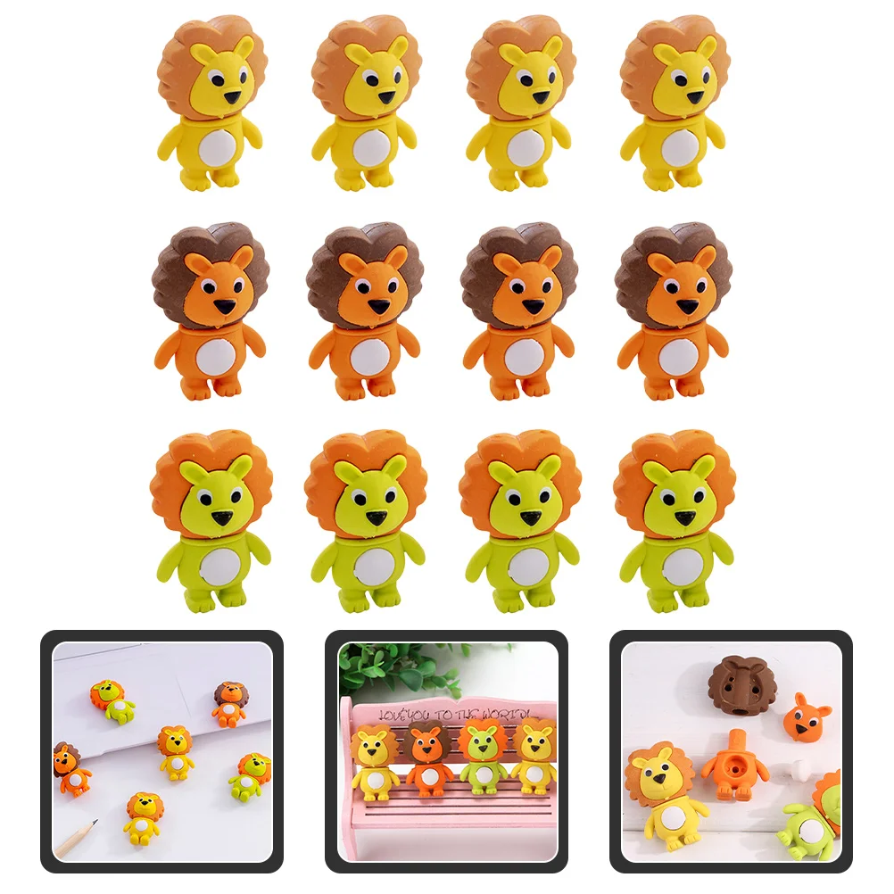 12 Pcs Eraser Kids Gifts Mini Erasers Delicate Cartoon Animals Adorable Shaped Plastic School Portable Child