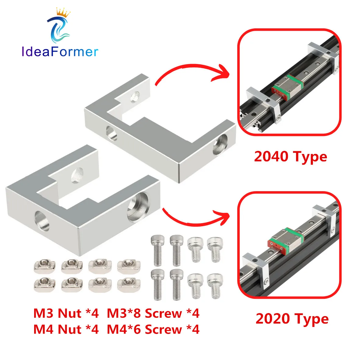 

2 Set/lot BLV Ender-3 3D Printer Parts 2020 2040 Profile Fixed Block With Screw Kit For MGN12 Linear Guide Rail Fixing Block.