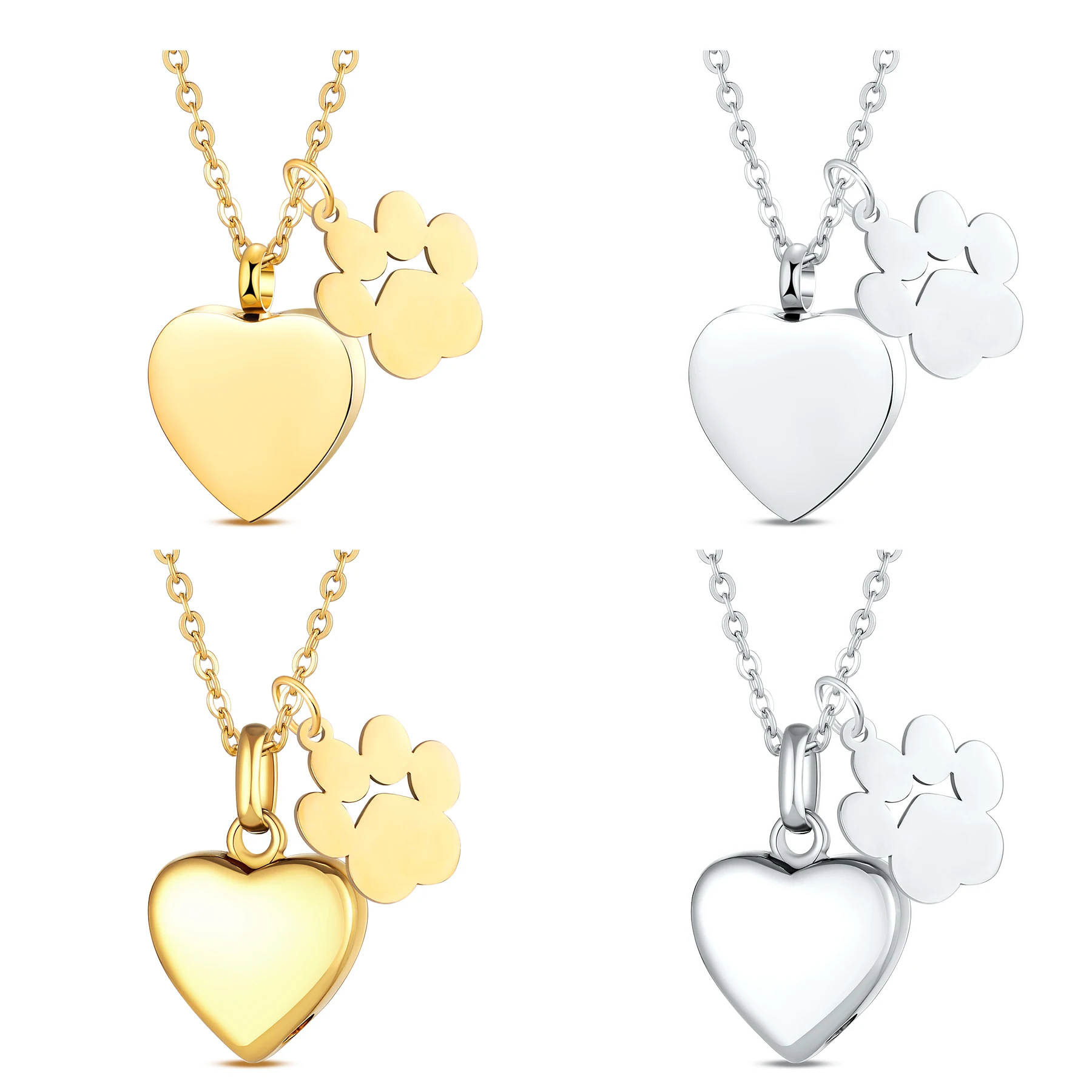 Customized Engraved Stainless Steel Heart Urn Cremation Necklace with Pet Paw Charms Memorial Keepsake Jewelry with Filling Kit