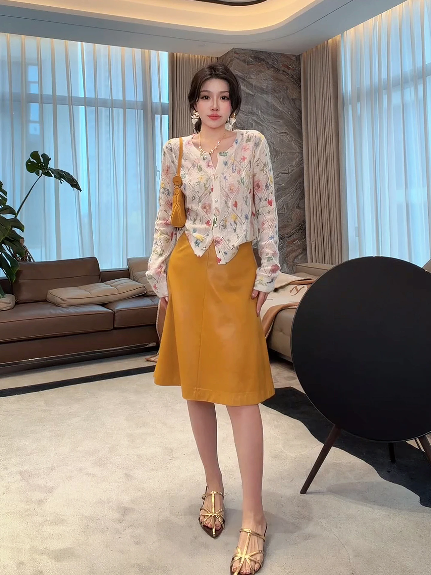 

Loose Women's Knitted Sweater Soft Nylon Long Sleeve Plant Floral Pattern Street Style Fashion Casual Spring New Arrival