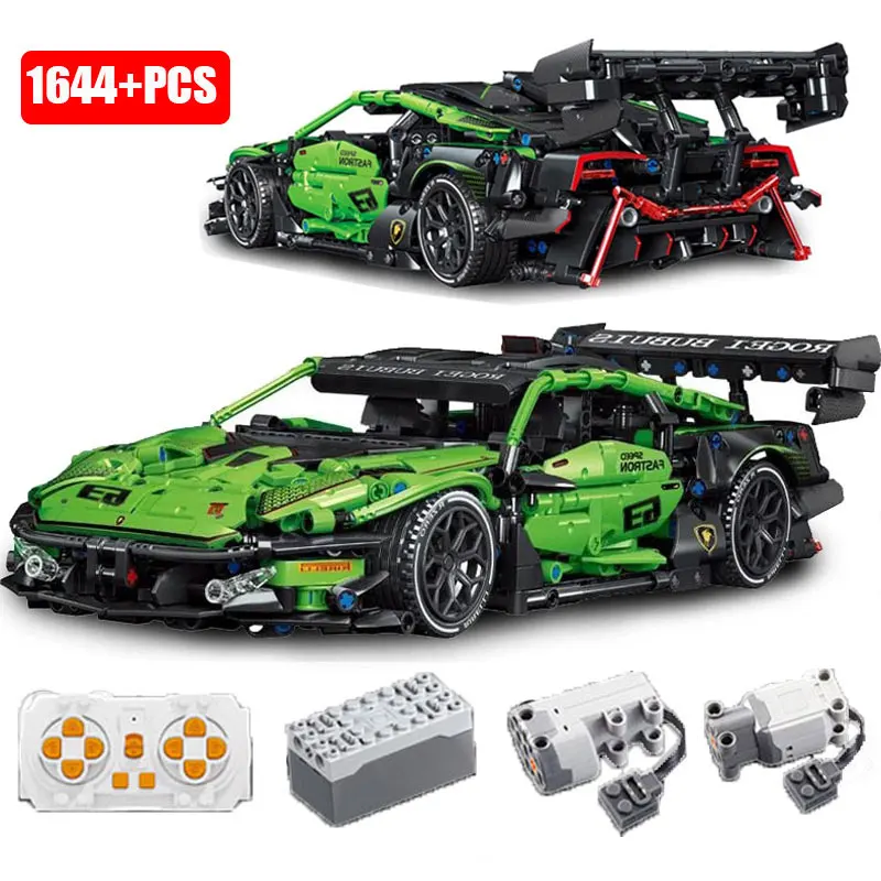 MOC Technical Green Super Speed Lambo Sport Car Model Building Blocks Famous Vehicle Assemble Bricks Toys For Boys Birthday Gift