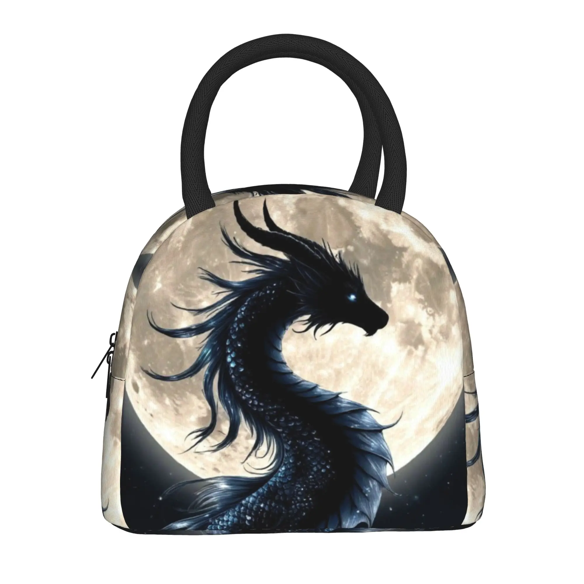 Back to school season  Storage Bag Moon Dark Sea Dragon Silhouette Vintage Casual Daily Leakproof Lunch Bag
