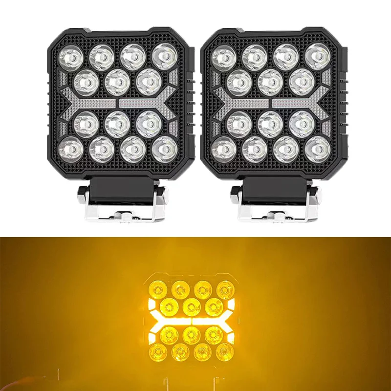 

4 Inch Square LED Work Light White/Yellow Dual Color with Strobe Waterproof for Tractor Excavator Off-Road Vehicles ATV JEEP