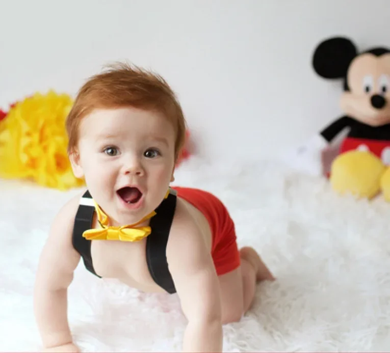 Baby Cash Outfit Infant Mickey Cosplay Costume 1st Birthday Party Suspenders+shorts+bowtie+cap Newborn Photograph PP Pants Set