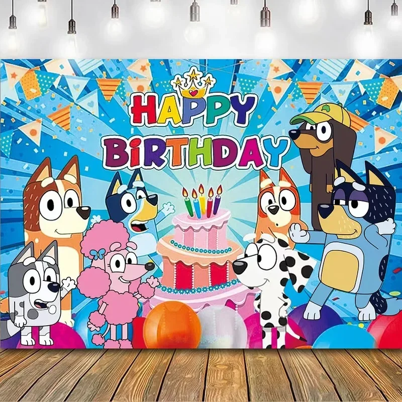 Bluey Moose Birthday Background Banner Anime Bluey Bingo Family 125x80cm Dekoracja urodzinowa dla dzieci Tło Tkanina