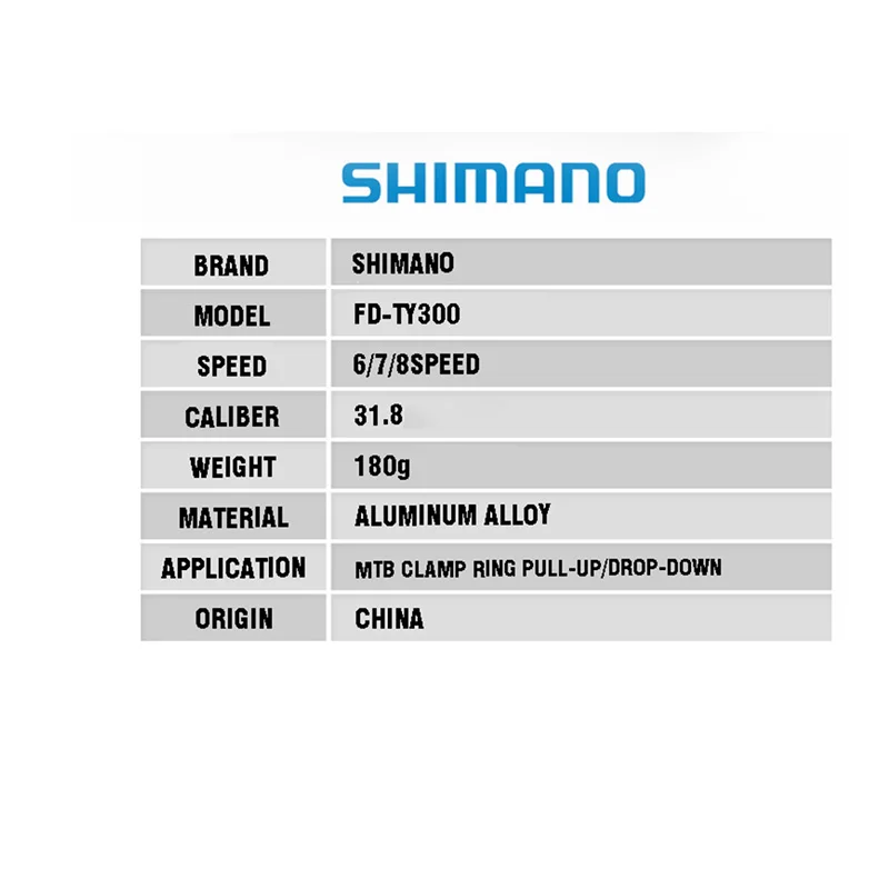 SHIMANO Tourney FD-TY300 Front Derailleur 31.8mm 6/7/8 Speed Down/Top Pull Clamp On