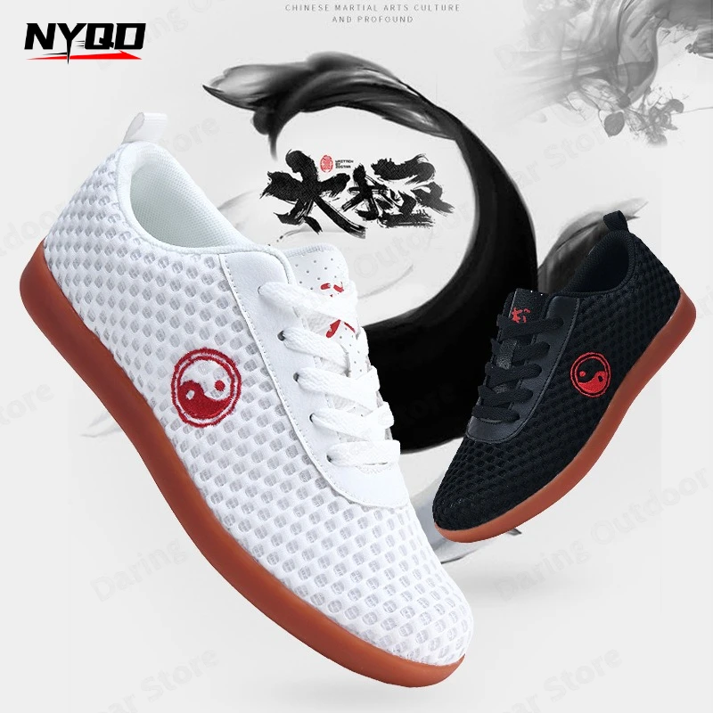 Summer Breathable Mesh Martial Arts Shoes Men Women Kung Fu Tai Chi Training Sneakers Soft Sole Non-Slip Wushu Sports Footwear