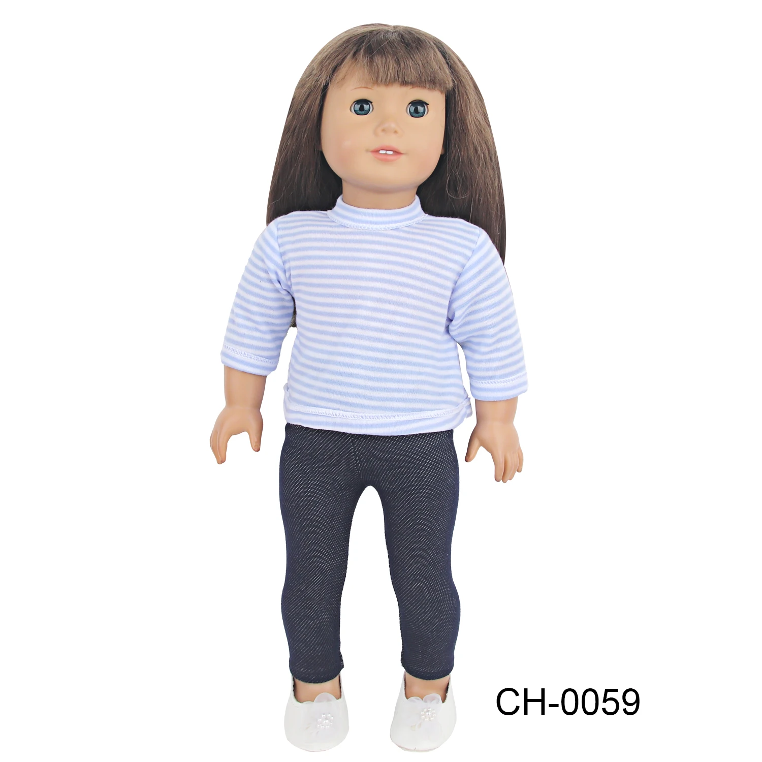 43Cm Baby Pasgeboren Poppenkleding Set Blauw Gestreept T-Shirt + Legging Kleding Pak Voor 18 Inch American & Og Meisje Poppen Speelgoed Cadeau