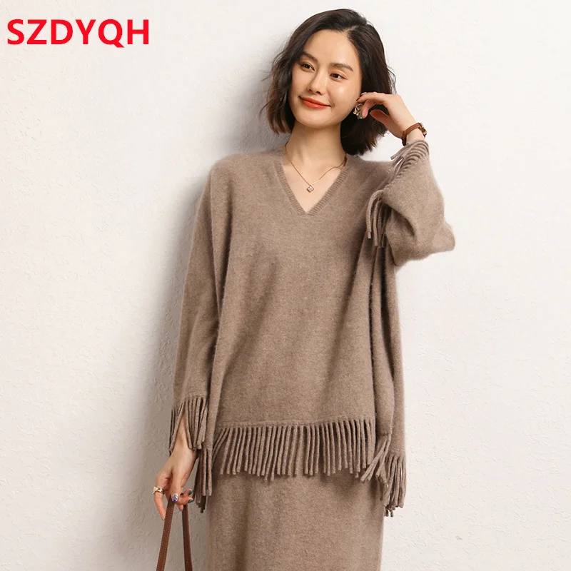 Hot Sale 100% Cashmere Sweaters Women\'s Loose Large Size Pullovers Autumn Winter Female Fashion Clothing Long Sleeve Soft Jumper