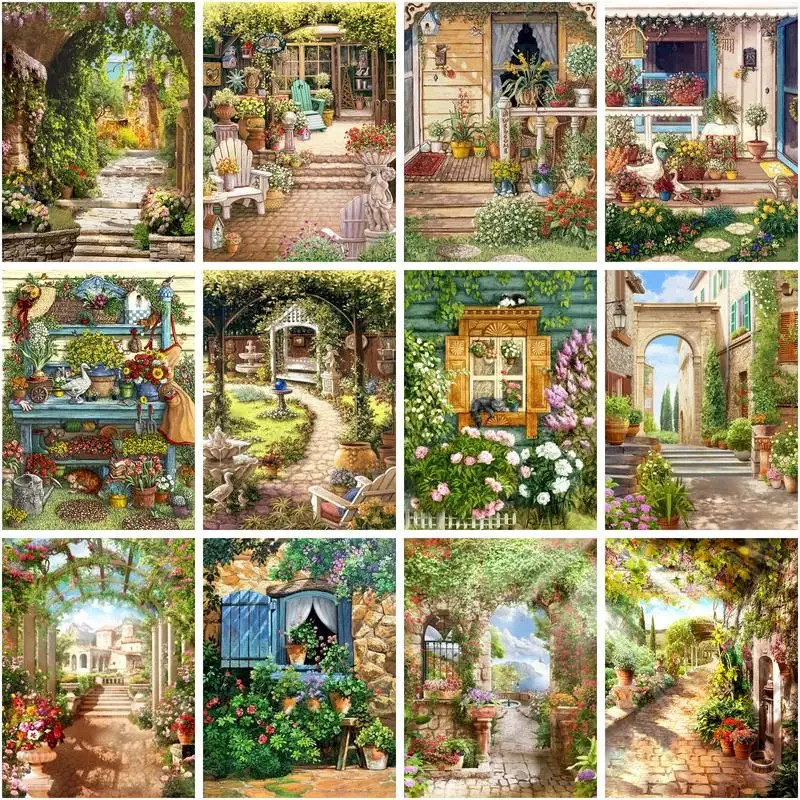 

CHENISTORY Full Drill Diamond Painting Backyard Scenery 5D Diamond Mosaic Beads Embroidery Creative Hobbies Paintings On The Wal