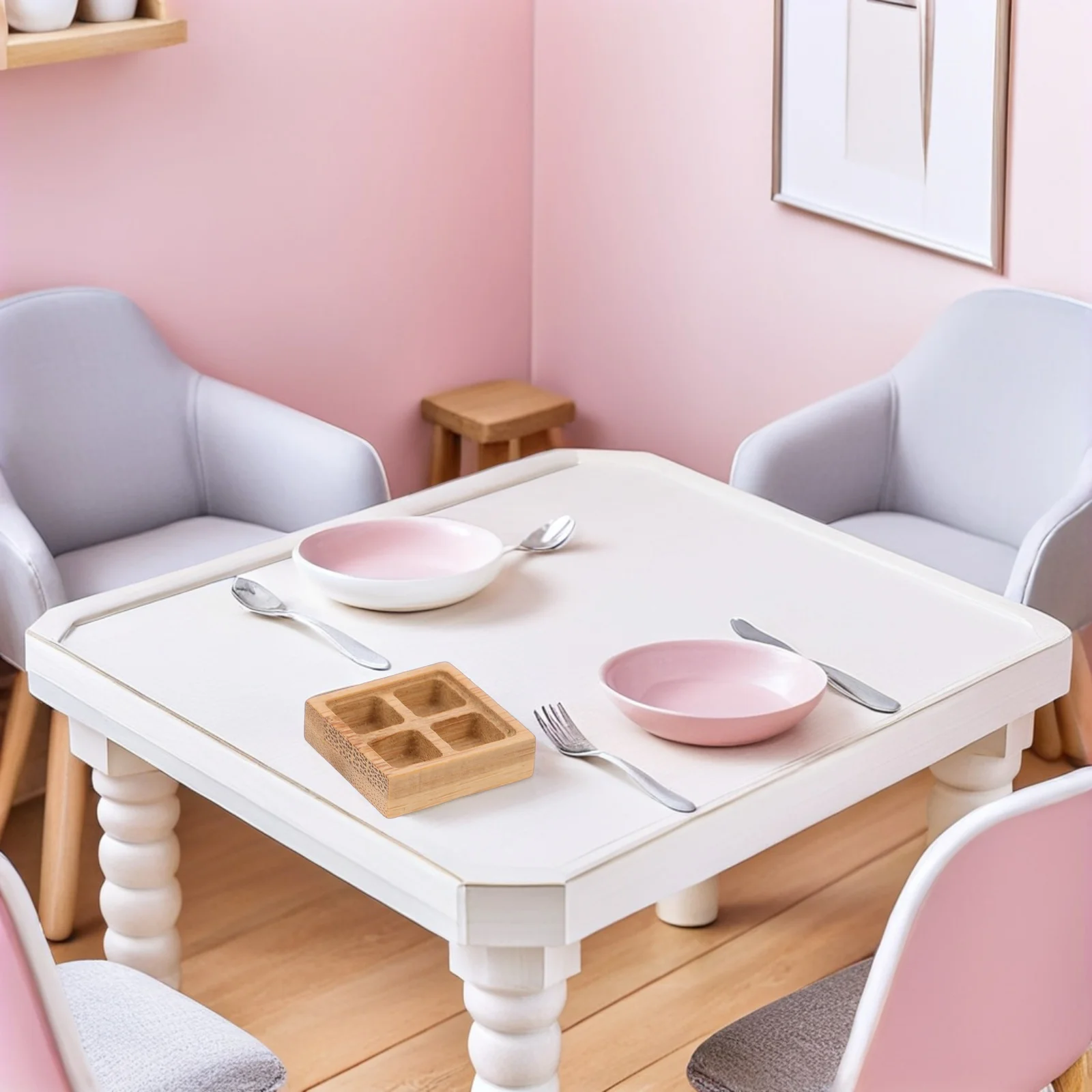 

3pcs Bamboo Snack Tray: Mini Wood Platter For Dollhouse Kitchen Decor Realistic Tiny Serving Board With Grid, Ideal For Mini