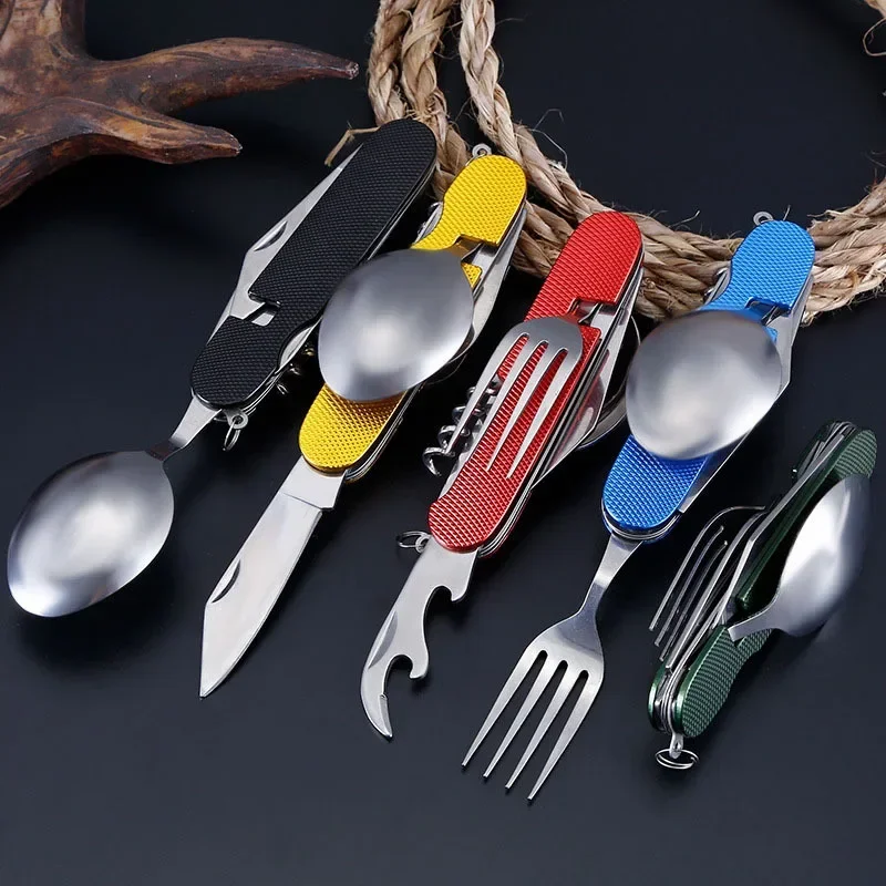 

New Multi functional camping detachable folding knife fork spoon combination tableware outdoor portable gift knife EDC Tools