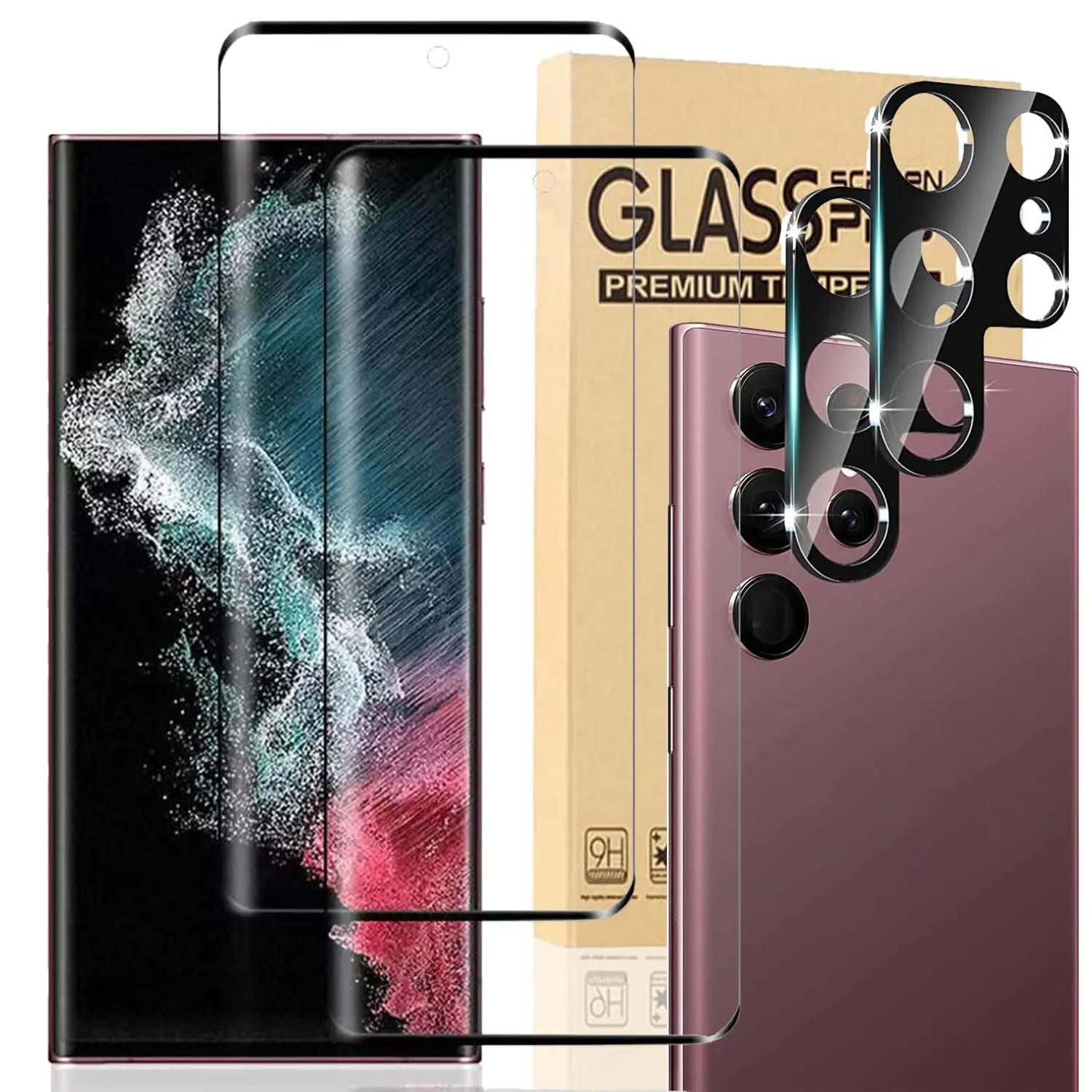 

2 упаковки защитной пленки для экрана Galaxy S25 24 Ultra S23 22Plus + 2 упаковки защитной пленки для объектива камеры, [твердость 9H] закаленное стекло