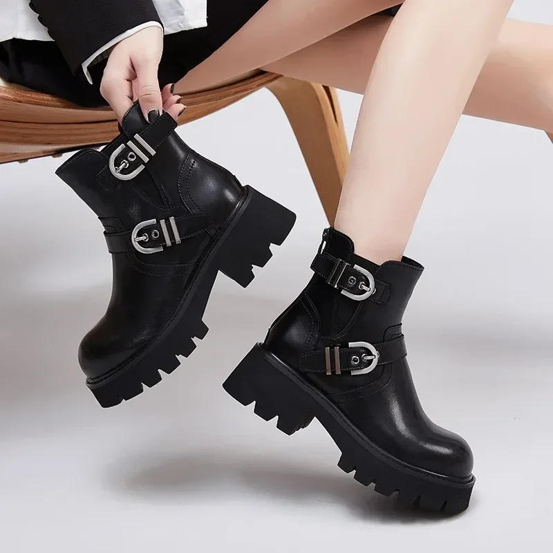 Western Cowboy Boots for Women's 2024 Autumn Winter New female's Chelsea Boot Smoke Barrel Short Botas Brown Thick Sole Boots