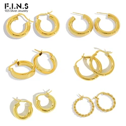 F.i.n. S orecchini minimalisti in argento Sterling 100% S925 orecchini a tubo a cerchio rotondo liscio orecchini a cerchio spesso per le donne