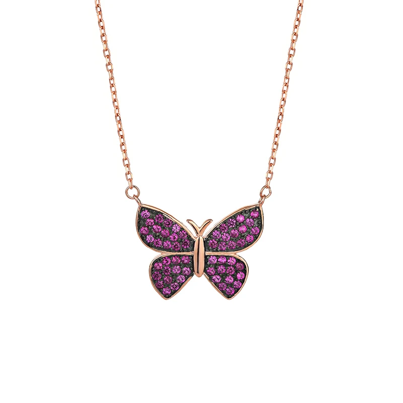 New S925 Sterling Silver With Full Of Diamonds Coloured Butterfly Necklace Pendant Female Collarbone Chain Ins Minimalist Models